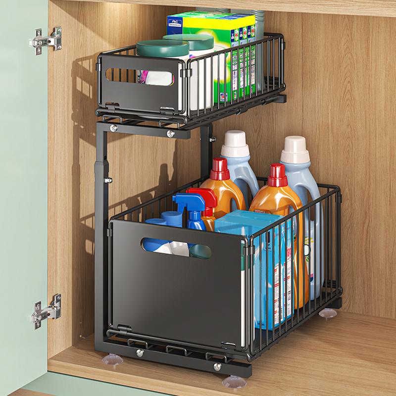 Étagère sous évier à 2 niveaux en métal, organisateur de placard/armoire de cuisine et de salle de bain, étagère pour cuisine et salle de bain, organiseur de cuisine, étagère à épices réglable en hauteur — vignette 4