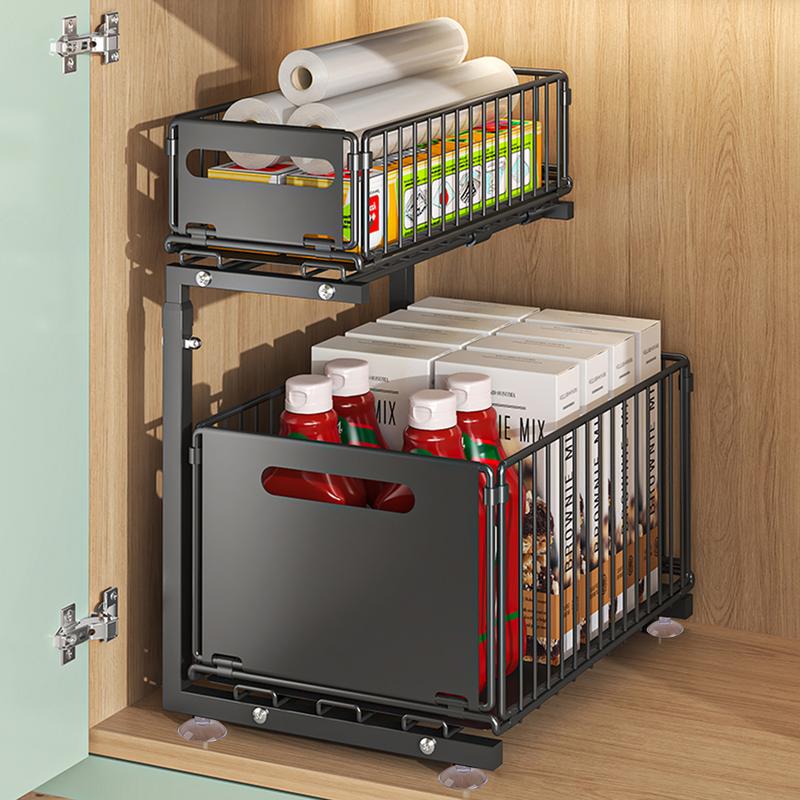 Étagère sous évier à 2 niveaux en métal, organisateur de placard/armoire de cuisine et de salle de bain, étagère pour cuisine et salle de bain, organiseur de cuisine, étagère à épices réglable en hauteur — vignette 6