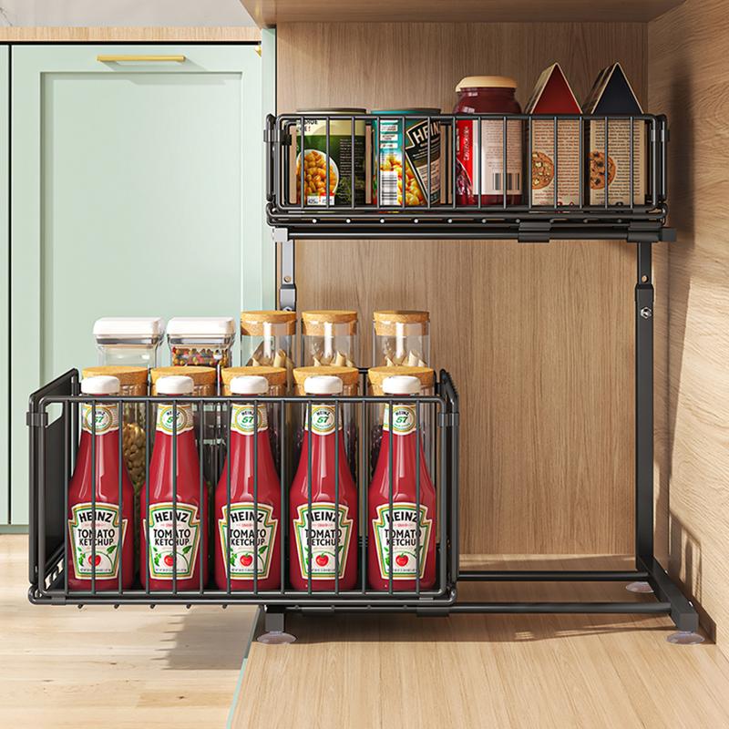 Étagère sous évier à 2 niveaux en métal, organisateur de placard/armoire de cuisine et de salle de bain, étagère pour cuisine et salle de bain, organiseur de cuisine, étagère à épices réglable en hauteur — vignette 7