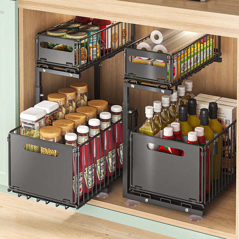 Étagère sous évier à 2 niveaux en métal, organisateur de placard/armoire de cuisine et de salle de bain, étagère pour cuisine et salle de bain, organiseur de cuisine, étagère à épices réglable en hauteur — vignette 9