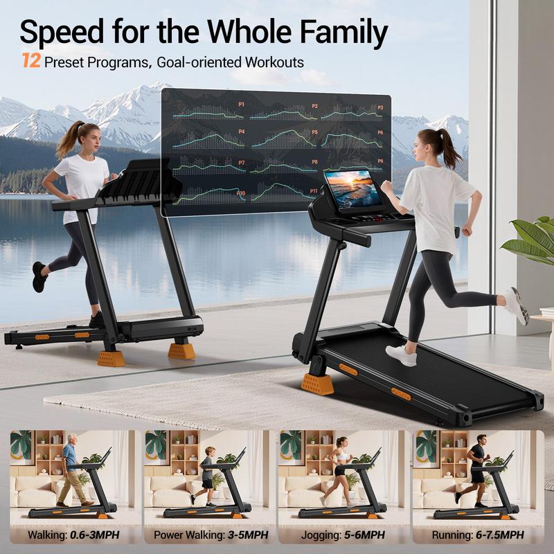 Tapis roulant pliable UMAY SF20, inclinaison manuelle réglable à 15 %, vitesse maximale de 12 km/h, puissance 3,0 ch, capacité de charge 180 kg, moteur ultra silencieux amélioré, écran LED et 12 programmes — vignette 3