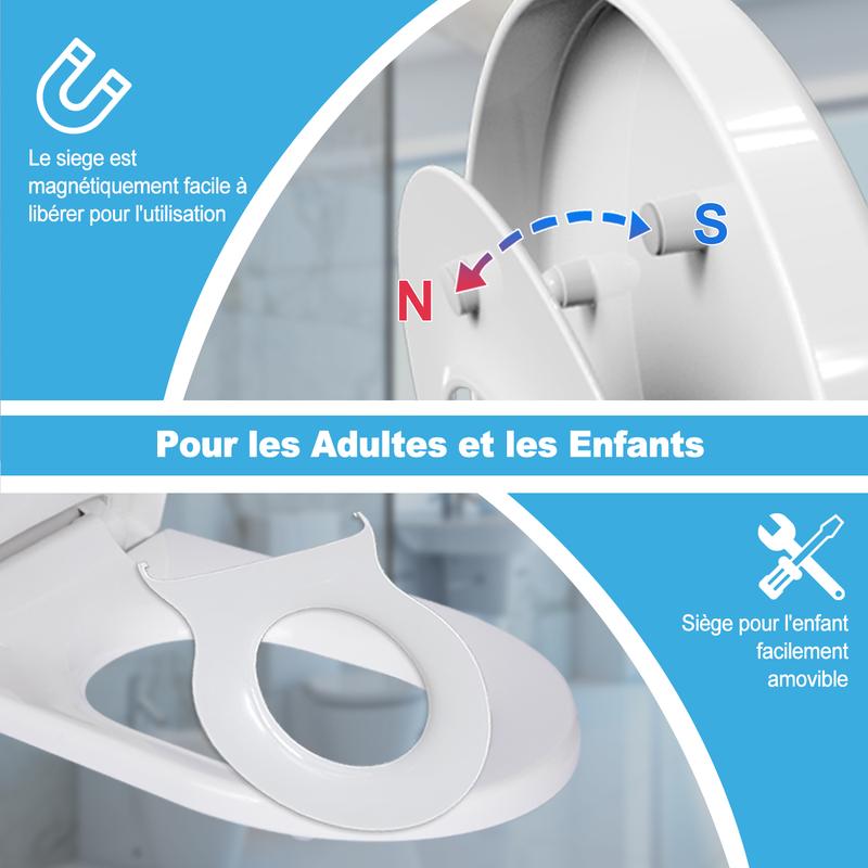 TODOT Abattant WC Familial Forme en D, Lunette de Toilette avec Siège Enfant Magnétique, Frein de Chute et Charnière Réglable, Siège de Toilette pour Adultes et Enfants, Démontage Rapide — vignette 4