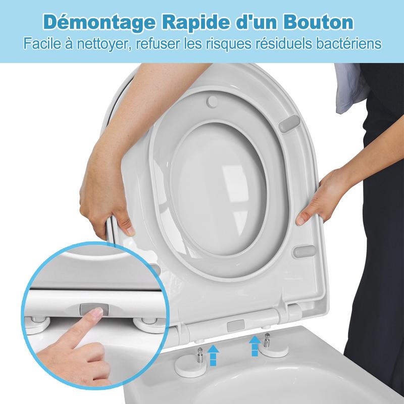 TODOT Abattant WC Familial Forme en D, Lunette de Toilette avec Siège Enfant Magnétique, Frein de Chute et Charnière Réglable, Siège de Toilette pour Adultes et Enfants, Démontage Rapide — vignette 5