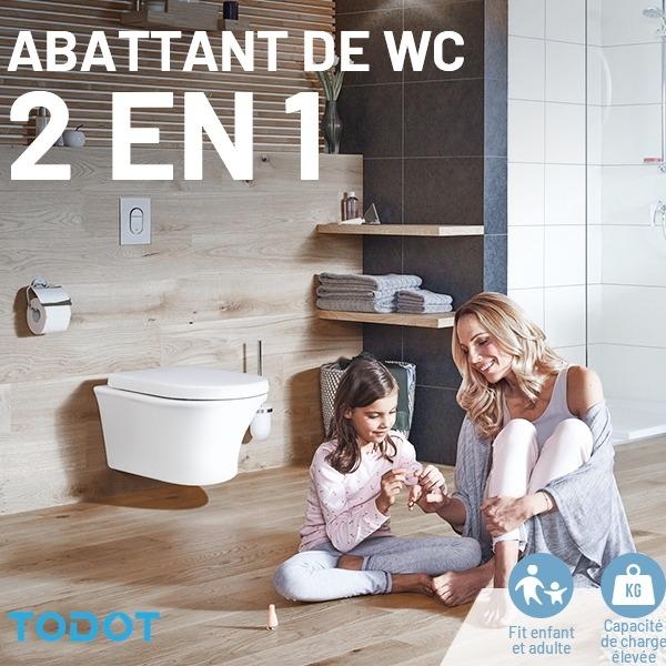 TODOT Abattant WC Familial Forme en D, Lunette de Toilette avec Siège Enfant Magnétique, Frein de Chute et Charnière Réglable, Siège de Toilette pour Adultes et Enfants, Démontage Rapide — vignette 9