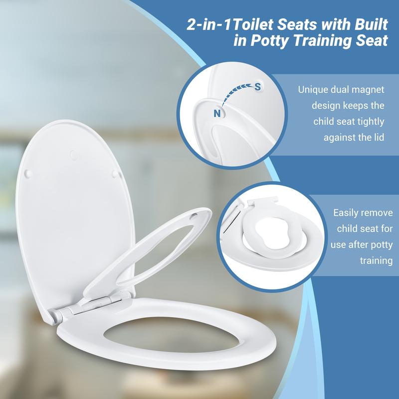 TODOT Abattant WC Familial, Lunette de Toilette avec Siège Enfant Magnétique, Frein de Chute et Charnière Réglable, Abattant WC en Polyéthylène pour Adultes et Enfants — vignette 3
