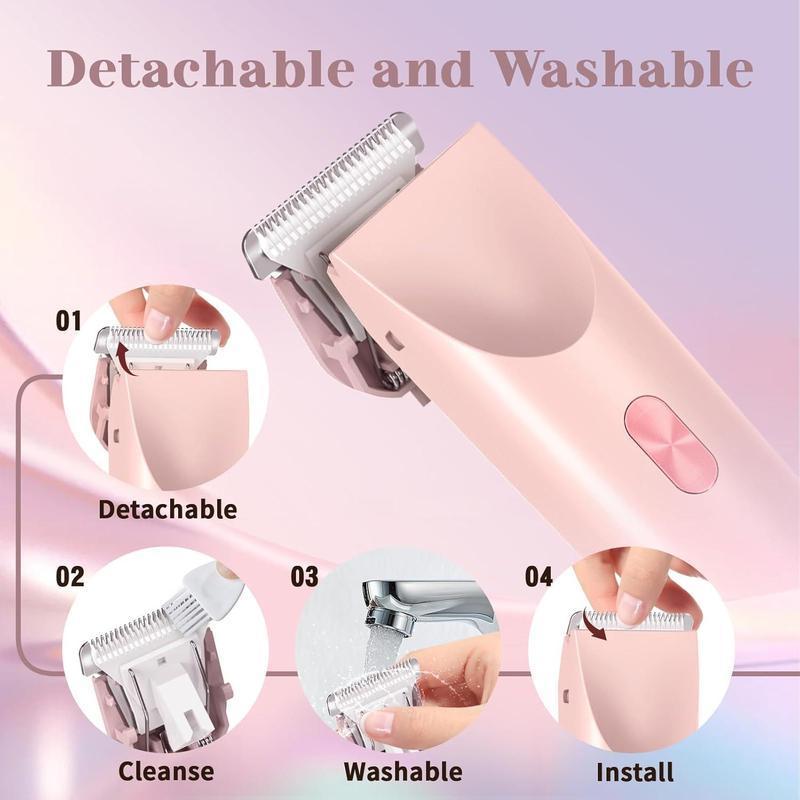 Tondeuse électrique pour femme, 1 boîte tondeuse à double tête & accessoires, usage humide & sec, rasoir électrique pour femme et homme pour jambes, aisselles, bikini, tondeuse portable — vignette 6