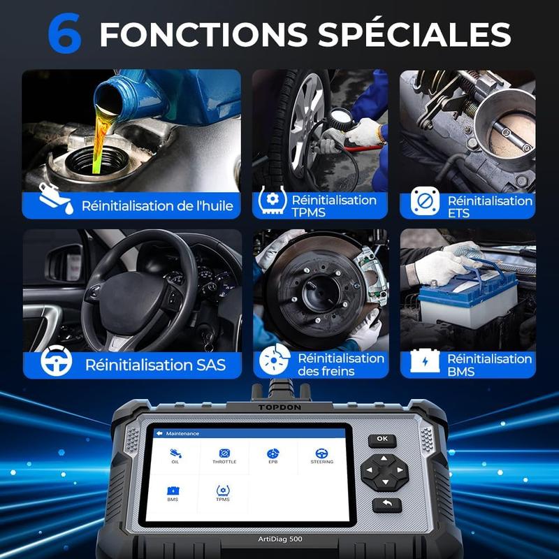 TOPDON AD500 Valise Diagnostic Auto, 4 systèmes Outil de Diagnostic Voiture Multimarque,Moteur Transmission SRS ABS, 6 Réinitialisation de Service, Mise à Jour Gratuite — vignette 2