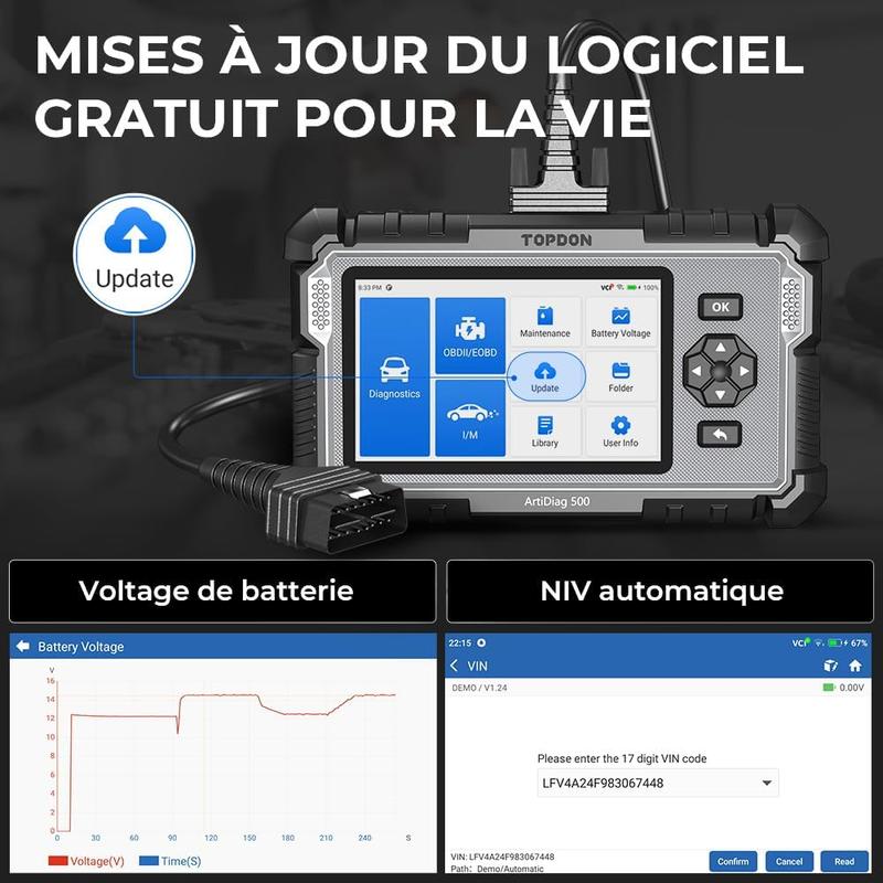 TOPDON AD500 Valise Diagnostic Auto, 4 systèmes Outil de Diagnostic Voiture Multimarque,Moteur Transmission SRS ABS, 6 Réinitialisation de Service, Mise à Jour Gratuite — vignette 5