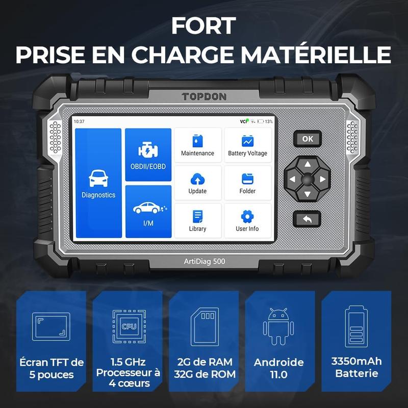 TOPDON AD500 Valise Diagnostic Auto, 4 systèmes Outil de Diagnostic Voiture Multimarque,Moteur Transmission SRS ABS, 6 Réinitialisation de Service, Mise à Jour Gratuite — vignette 6