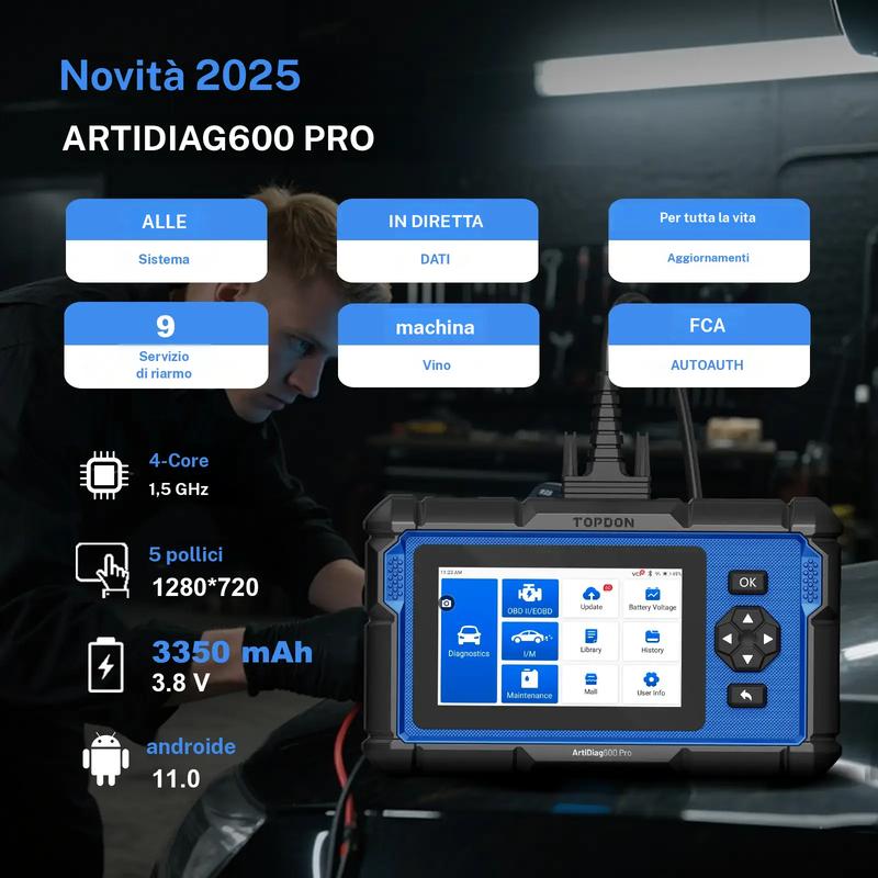 TOPDON ArtiDiag 600Pro outil d'analyse de diagnostic complet, équipé de 9 fonctions de maintenance, prend en charge les systèmes Android et iOS, version améliorée de AD600S / AD500, mises à niveau gratuites à vie — vignette 2
