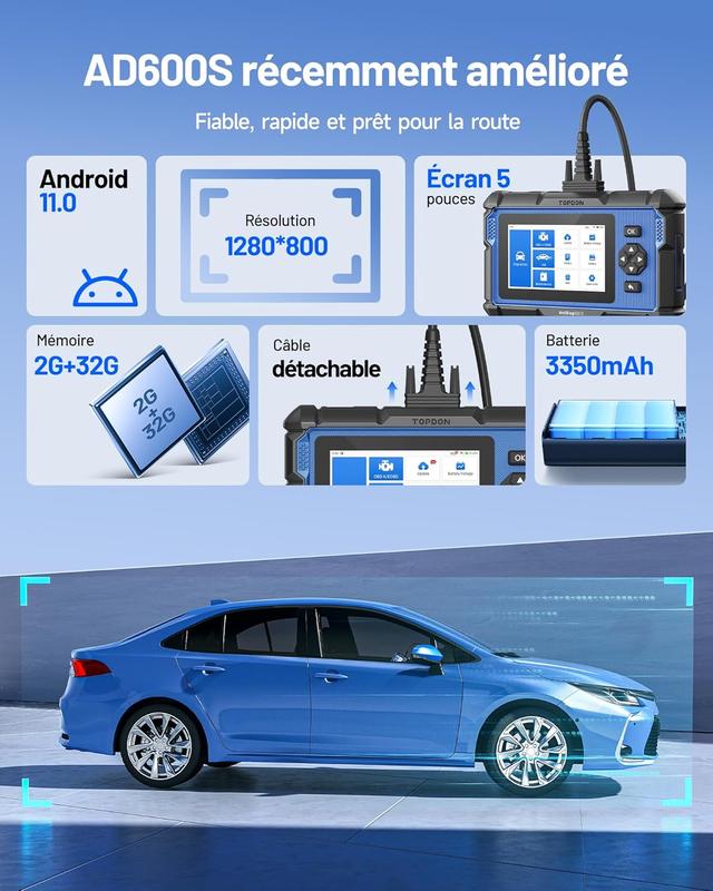 TOPDON ArtiDiag600S Valise Diagnostic Auto OBD2, Outil Diagnostic Voiture pour 4 Systèmes, 9 Fonctions de Réinitialisation sur Huile/Frein/SAS/BMS/ABS/DPF/TPMS/Accélérateur, Fonctions OBD2 Complètes — vignette 5