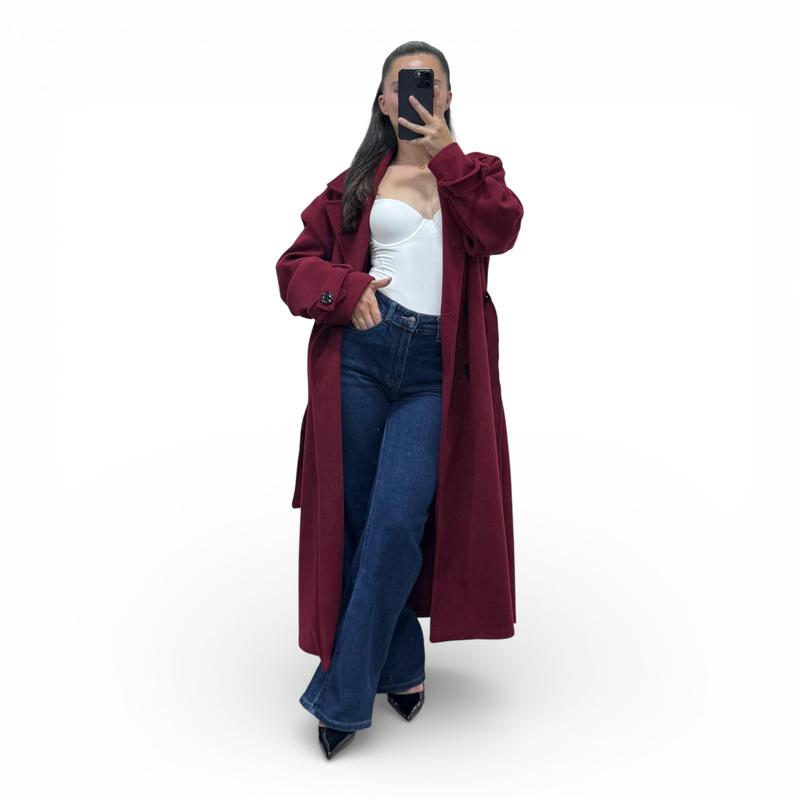 Trench 415 Hiver Long Oversize Femme Chic Ceinture Ajustable Maxi Length Boutons Effet Écaille Style Casual et Tendance