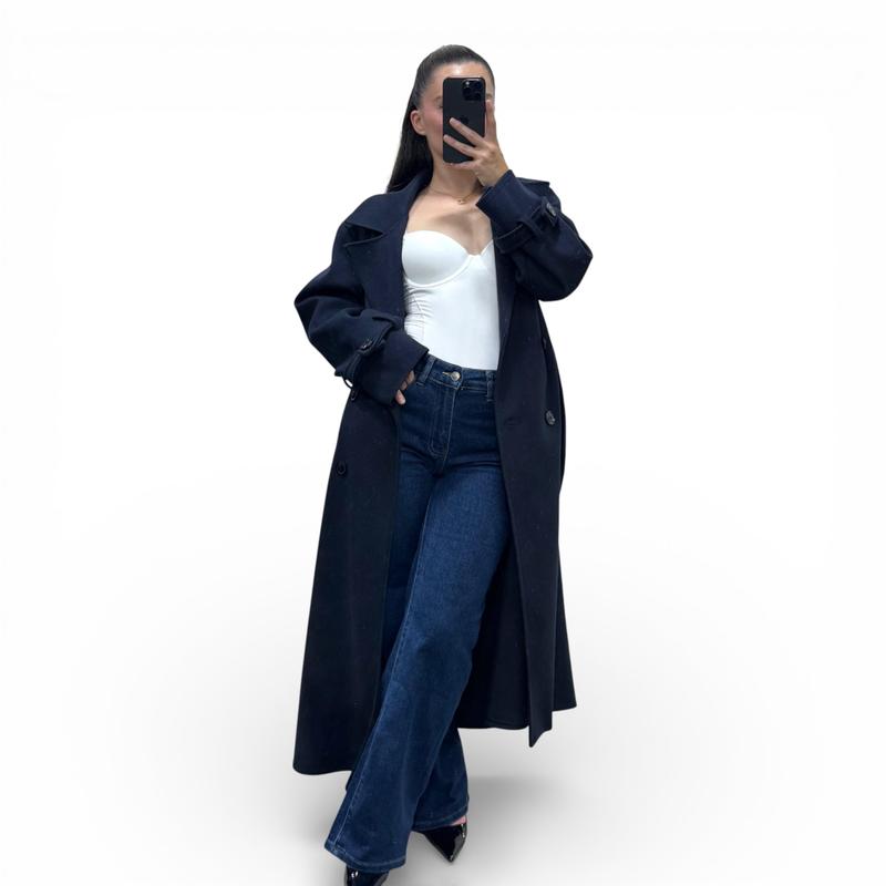 Trench 415 Hiver Long Oversize Femme Chic Ceinture Ajustable Maxi Length Boutons Effet Écaille Style Casual et Tendance — vignette 2