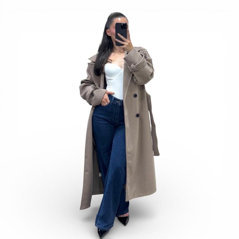 Trench 415 Hiver Long Oversize Femme Chic Ceinture Ajustable Maxi Length Boutons Effet Écaille Style Casual et Tendance — vignette 5