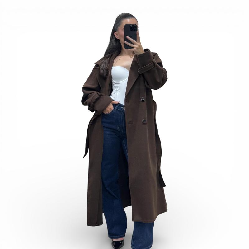 Trench 415 Hiver Long Oversize Femme Chic Ceinture Ajustable Maxi Length Boutons Effet Écaille Style Casual et Tendance — vignette 7
