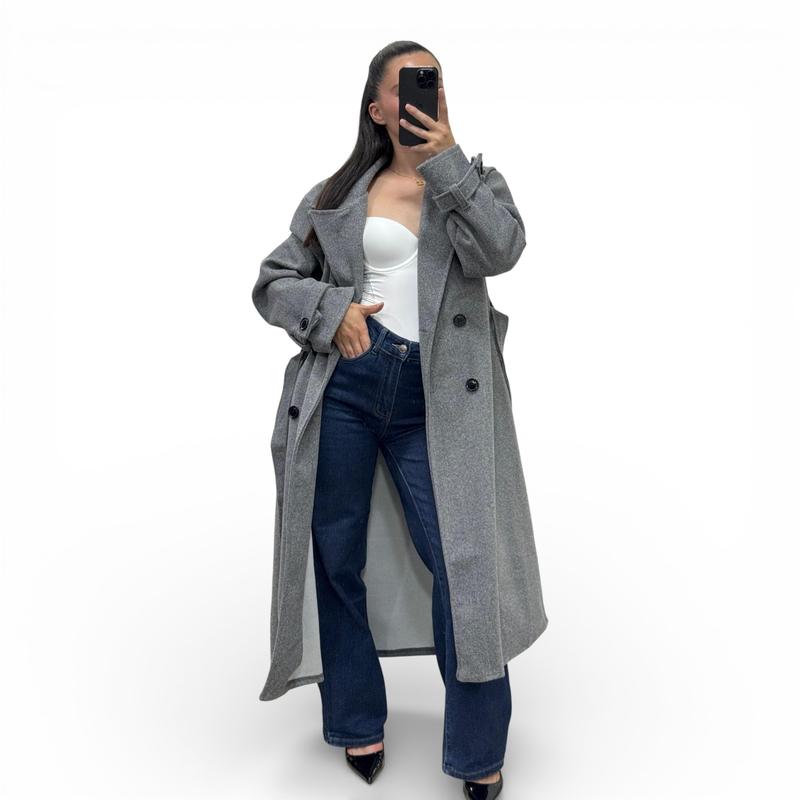 Trench 415 Hiver Long Oversize Femme Chic Ceinture Ajustable Maxi Length Boutons Effet Écaille Style Casual et Tendance — vignette 8