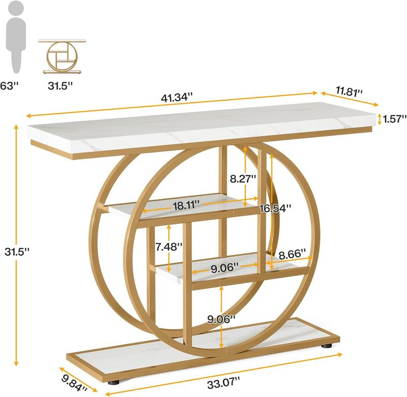 Tribesigns Table Console industrielle à 4 niveaux, 105x30 cm, Table d'entrée avec Base circulaire, Tables d'appoint étroites en bois avec étagères pour salon, couloir, Foyer — vignette 2
