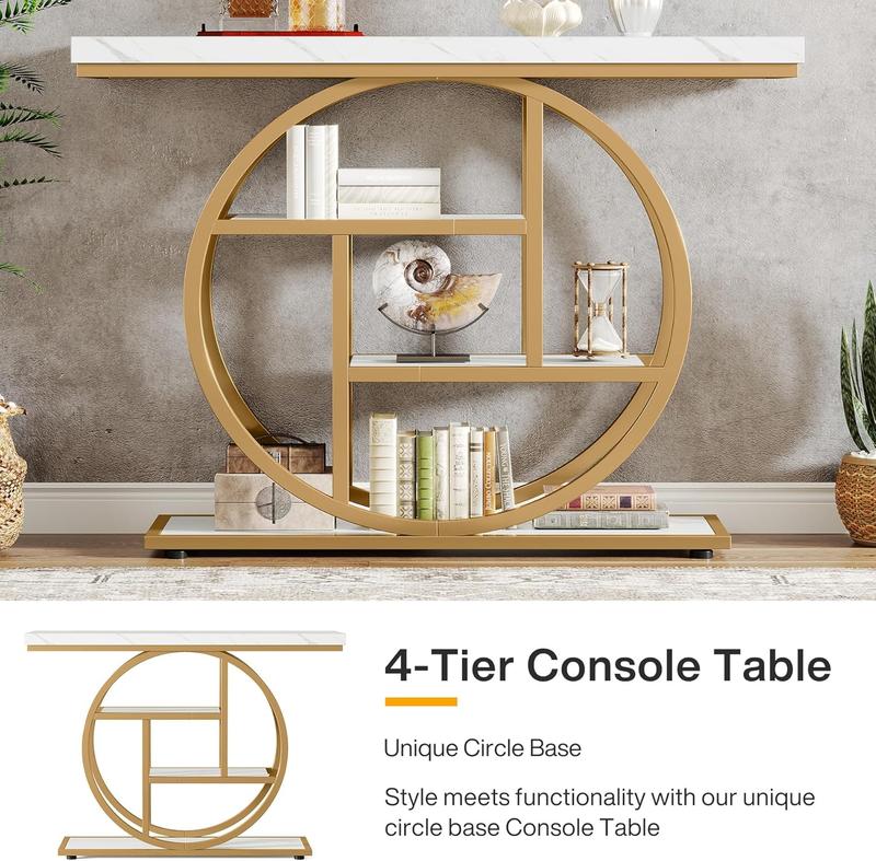 Tribesigns Table Console industrielle à 4 niveaux, 105x30 cm, Table d'entrée avec Base circulaire, Tables d'appoint étroites en bois avec étagères pour salon, couloir, Foyer — vignette 8