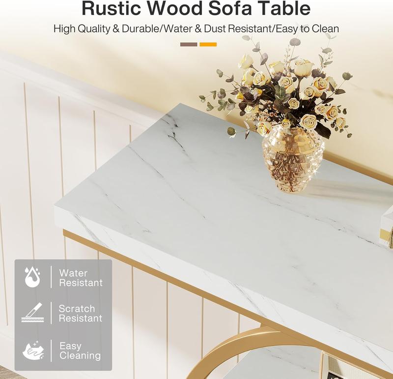 Tribesigns Table Console industrielle à 4 niveaux, 105x30 cm, Table d'entrée avec Base circulaire, Tables d'appoint étroites en bois avec étagères pour salon, couloir, Foyer — vignette 9