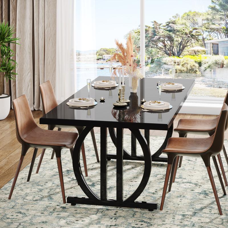 Tribesigns - Table à manger pour 4 à 6 personnes, 160x80 cm, noire, avec cadre en métal lourd, rectangulaire, industrielle moderne, pour la cuisine à la maison — vignette 2