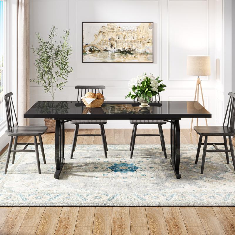Tribesigns - Table à manger pour 4 à 6 personnes, 160x80 cm, noire, avec cadre en métal lourd, rectangulaire, industrielle moderne, pour la cuisine à la maison — vignette 3