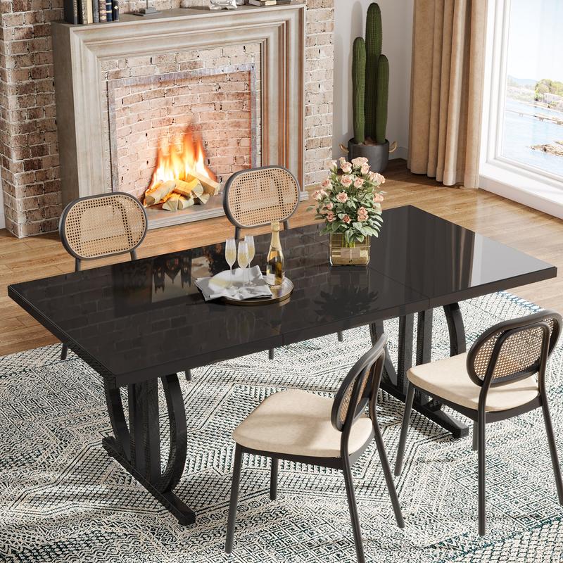Tribesigns - Table à manger pour 4 à 6 personnes, 160x80 cm, noire, avec cadre en métal lourd, rectangulaire, industrielle moderne, pour la cuisine à la maison — vignette 4