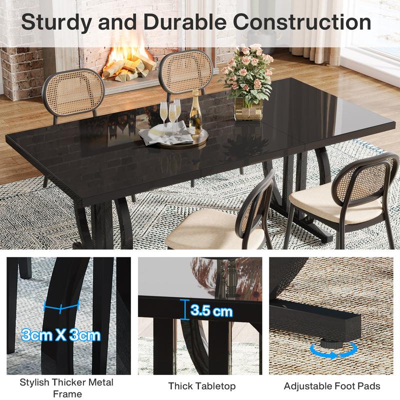 Tribesigns - Table à manger pour 4 à 6 personnes, 160x80 cm, noire, avec cadre en métal lourd, rectangulaire, industrielle moderne, pour la cuisine à la maison — vignette 7