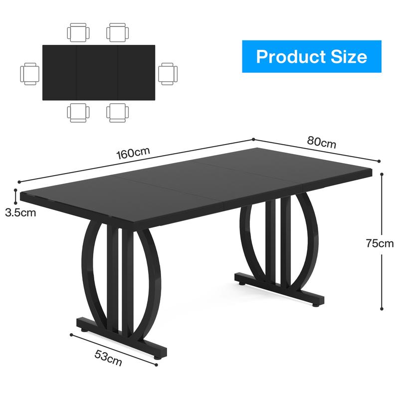 Tribesigns - Table à manger pour 4 à 6 personnes, 160x80 cm, noire, avec cadre en métal lourd, rectangulaire, industrielle moderne, pour la cuisine à la maison — vignette 8