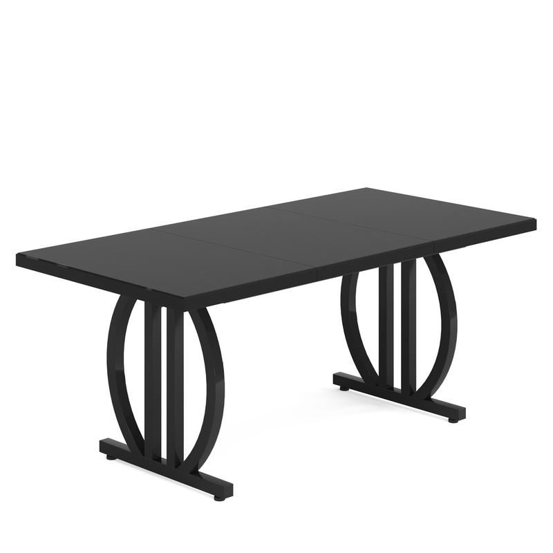 Tribesigns - Table à manger pour 4 à 6 personnes, 160x80 cm, noire, avec cadre en métal lourd, rectangulaire, industrielle moderne, pour la cuisine à la maison — vignette 9