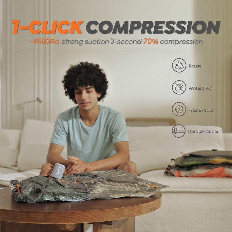 Turbo X8 sac arrondi à Compression mains libres, Transparent et clair, 5kpa, Compression haute efficacité, sans fil et Rechargeable, léger et Portable, semi transparent, tailles de voyage personnalisées — vignette 6