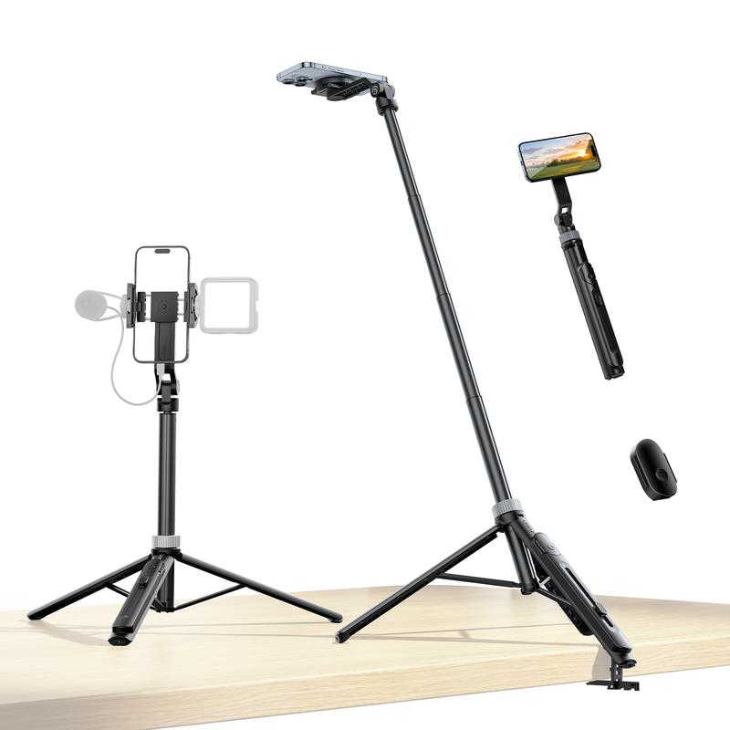 ULANZI TT88 Trepied Smartphone 145cm, Magnétique Perche a Selfie avec Télécommande, Téléphone Vlog avec Clip de téléphone 2 en 1, 2 Supports de Griffe Froide, trépied Compatible pour iPhone/Samsung