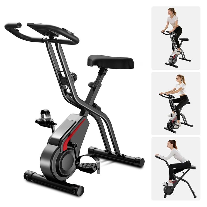 UMAY 5 en 1 vélo d'appartement pliable vertical avec 8 niveaux de résistance, écran LCD, bandes de résistance, dossier & repose bras, charge max. 136 kg — vignette 2