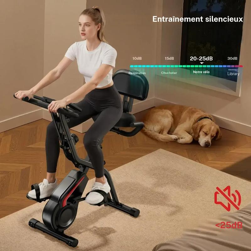 UMAY 5 en 1 vélo d'appartement pliable vertical avec 8 niveaux de résistance, écran LCD, bandes de résistance, dossier & repose bras, charge max. 136 kg — vignette 4