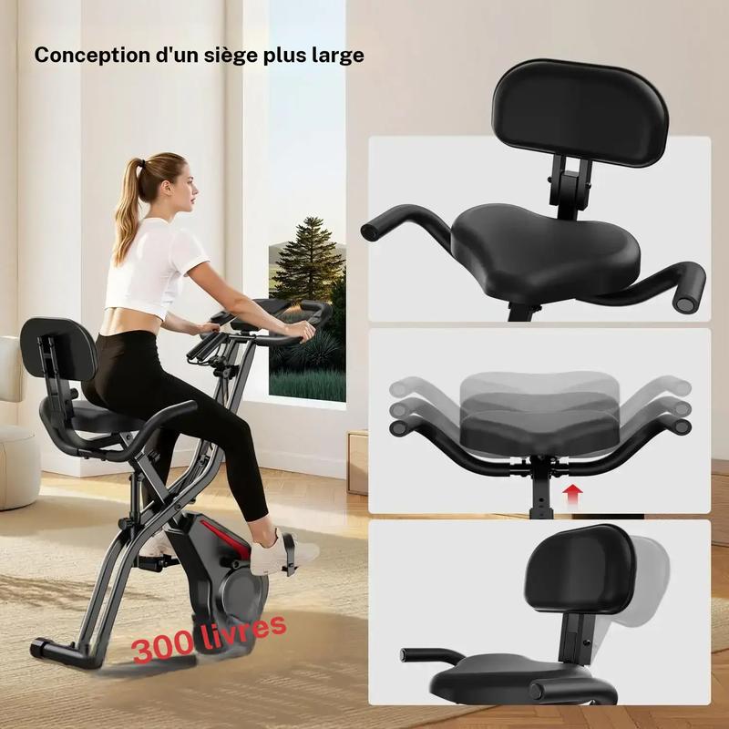 UMAY 5 en 1 vélo d'appartement pliable vertical avec 8 niveaux de résistance, écran LCD, bandes de résistance, dossier & repose bras, charge max. 136 kg — vignette 5