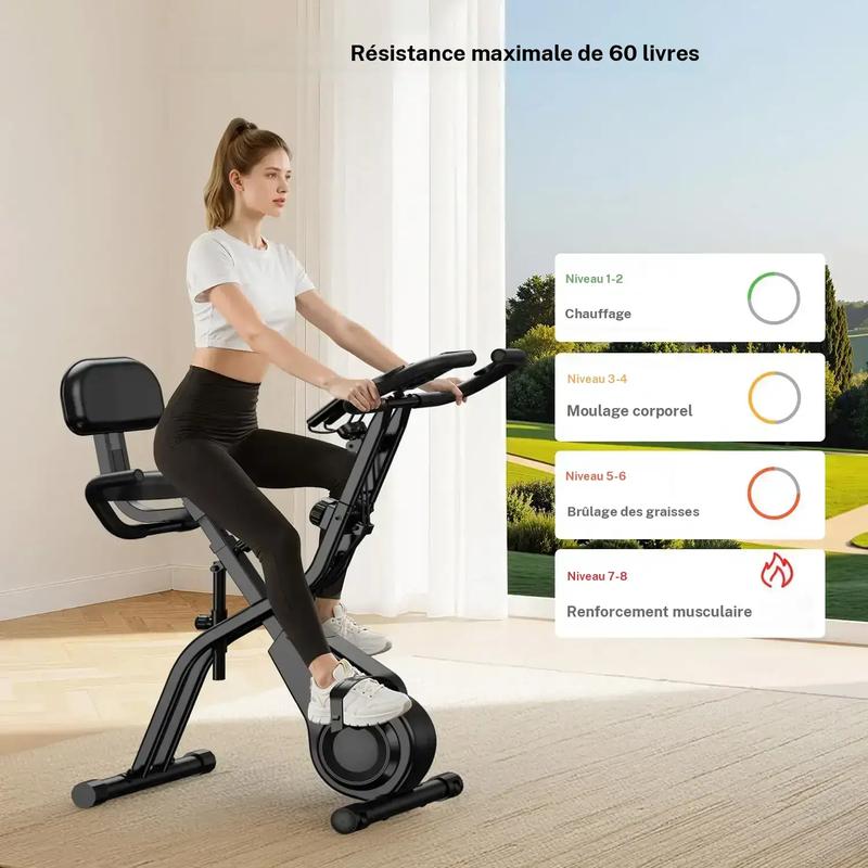 UMAY 5 en 1 vélo d'appartement pliable vertical avec 8 niveaux de résistance, écran LCD, bandes de résistance, dossier & repose bras, charge max. 136 kg — vignette 6