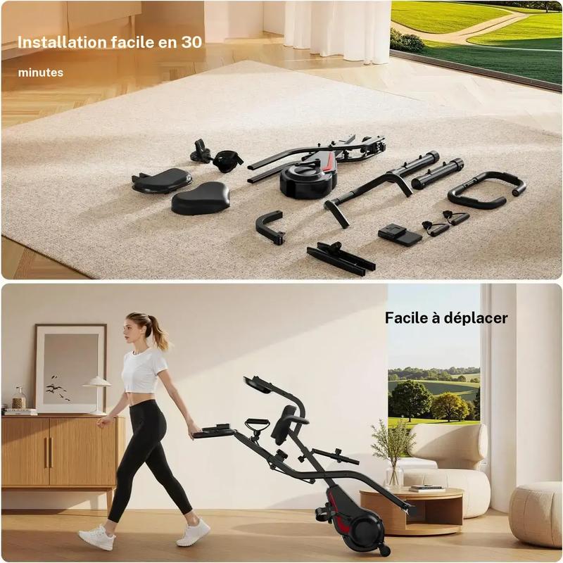 UMAY 5 en 1 vélo d'appartement pliable vertical avec 8 niveaux de résistance, écran LCD, bandes de résistance, dossier & repose bras, charge max. 136 kg — vignette 7