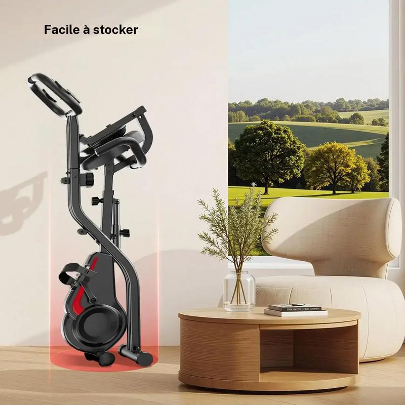 UMAY 5 en 1 vélo d'appartement pliable vertical avec 8 niveaux de résistance, écran LCD, bandes de résistance, dossier & repose bras, charge max. 136 kg — vignette 8