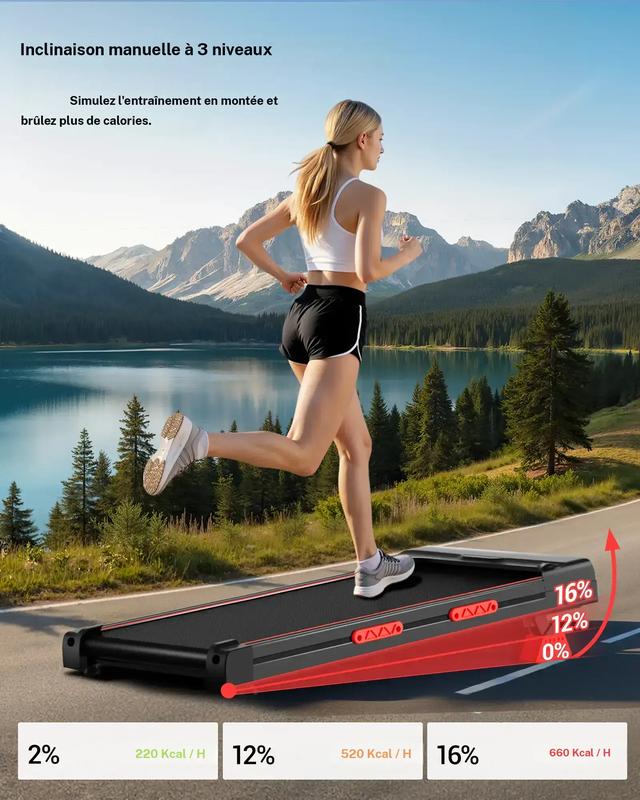 UMAY tapis de course, avec inclinaison manuelle de 0 à 15 %, moteur silencieux de 2,5 CV, vitesse de 1 à 10 km/h, capacité maximale de 136 kg, tapis de course domestique — vignette 5