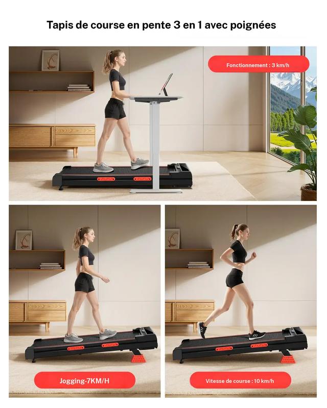 UMAY tapis de course, avec inclinaison manuelle de 0 à 15 %, moteur silencieux de 2,5 CV, vitesse de 1 à 10 km/h, capacité maximale de 136 kg, tapis de course domestique — vignette 6