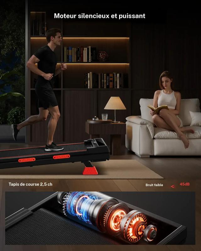UMAY tapis de course, avec inclinaison manuelle de 0 à 15 %, moteur silencieux de 2,5 CV, vitesse de 1 à 10 km/h, capacité maximale de 136 kg, tapis de course domestique — vignette 7