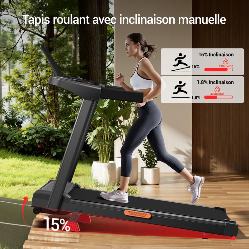 UMAY Tapis de Course Pliable pour Maison – Inclinaison 15 %, 12 km/h, Moteur 3.0 HP, Écran LED, Charge Max 136 kg — vignette 3