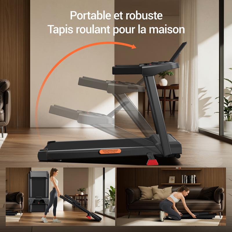 UMAY Tapis de Course Pliable pour Maison – Inclinaison 15 %, 12 km/h, Moteur 3.0 HP, Écran LED, Charge Max 136 kg — vignette 7