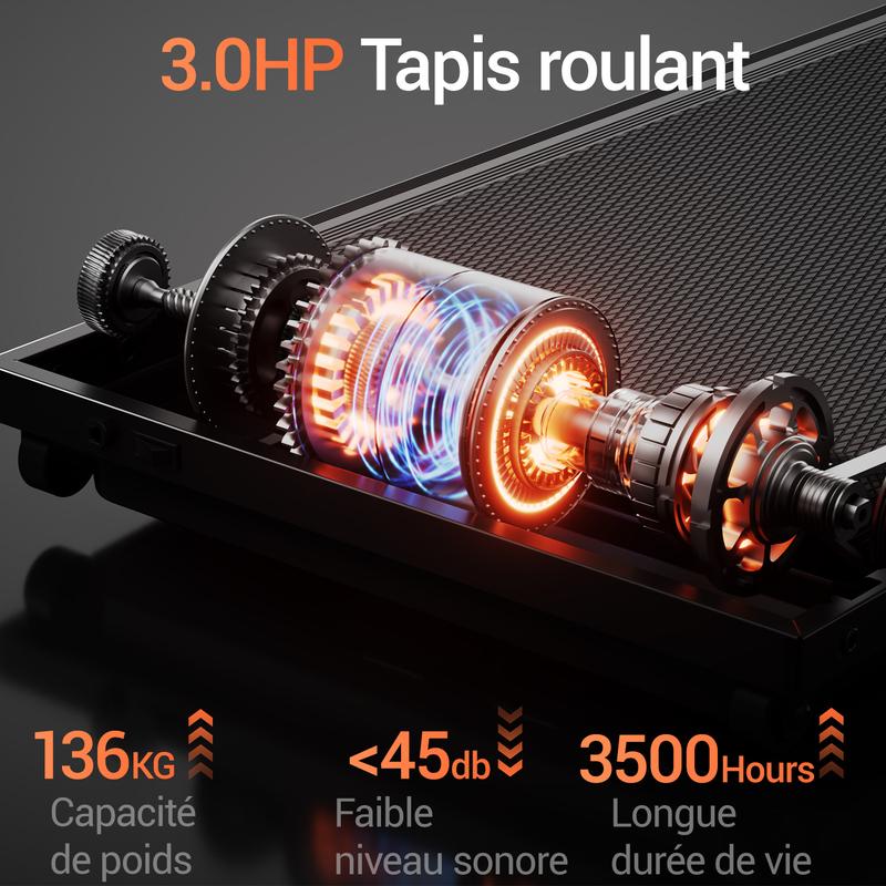 UMAY Tapis de Course Pliable pour Maison – Inclinaison 15 %, 12 km/h, Moteur 3.0 HP, Écran LED, Charge Max 136 kg — vignette 9