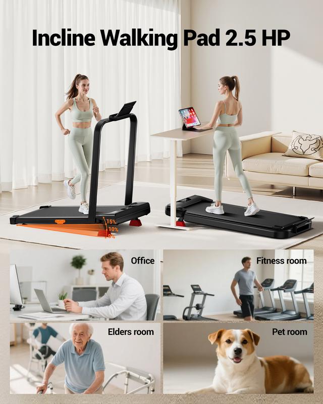 UMAY Tapis roulant pliable avec pente de 15 %, tapis de courseet marcheur 2 en 1 avec pente, moteur silencieux, supportejusqu'à 136 kg — vignette 4