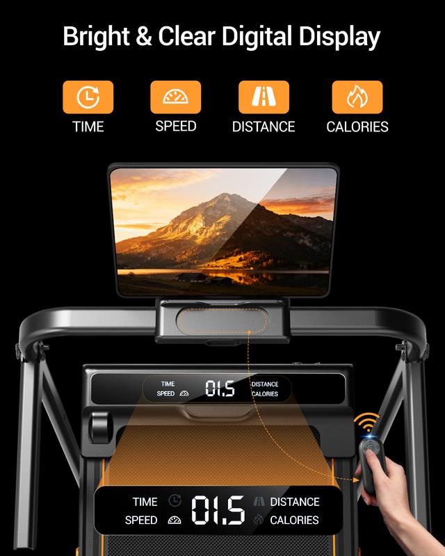 UMAY X5F tapis de marche inclinable à 16 %, vitesse jusqu’à 10 km/h, écran LED, télécommande, moteur silencieux de 2,5 ch, machine compacte pour la maison et le bureau, supporte jusqu’à 136 kg — vignette 2
