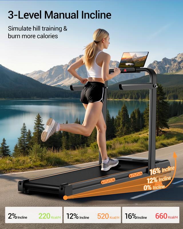 UMAY X5F tapis de marche inclinable à 16 %, vitesse jusqu’à 10 km/h, écran LED, télécommande, moteur silencieux de 2,5 ch, machine compacte pour la maison et le bureau, supporte jusqu’à 136 kg — vignette 3