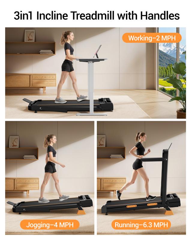UMAY X5F tapis de marche inclinable à 16 %, vitesse jusqu’à 10 km/h, écran LED, télécommande, moteur silencieux de 2,5 ch, machine compacte pour la maison et le bureau, supporte jusqu’à 136 kg — vignette 4
