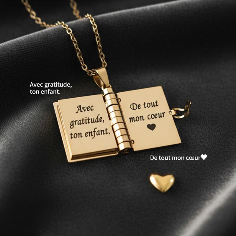 Un collier en forme de livre, gravé de textes, rempli d’amour et de gratitude envers sa mère. C’est le cadeau idéal à offrir à maman, convenant pour la fête des mères, les anniversaires, le Nouvel An, Noël et bien d’autres occasions. — vignette 7
