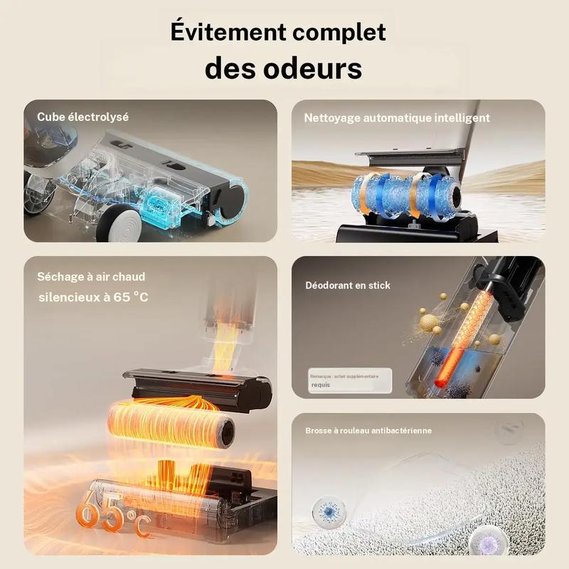 Uwant D500 aspirateur à eau/air, contrôle des odeurs dans le réservoir d’égouttage, balai de lavage inclinable à 180°, puissance d’aspiration de 17 kPa, séchage à air chaud jusqu’à 65 °C, auto nettoyant, conduit de fibre libre, étanchéité IPX6 pour sols — vignette 2