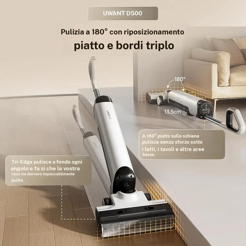 Uwant D500 aspirateur à eau/air, contrôle des odeurs dans le réservoir d’égouttage, balai de lavage inclinable à 180°, puissance d’aspiration de 17 kPa, séchage à air chaud jusqu’à 65 °C, auto nettoyant, conduit de fibre libre, étanchéité IPX6 pour sols — vignette 3